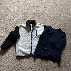 Old Navy Kids Sherpa Jacket - Cream and Black and thermal long sleeve
